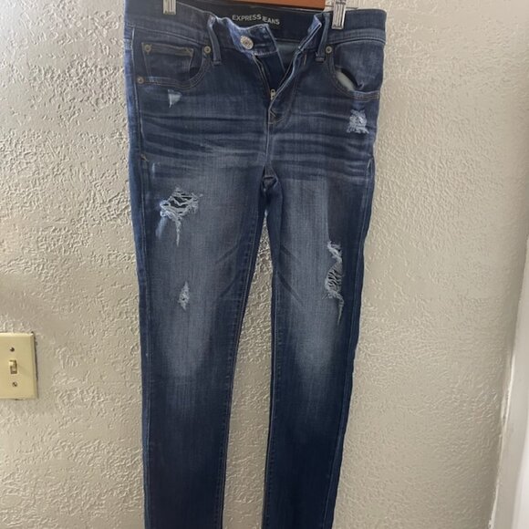 EXPRESS DARK WASH‎ DISTRESSED LEGGING SKINNY MID RISE SIZE 0 REGULAR - Picture 1 of 12